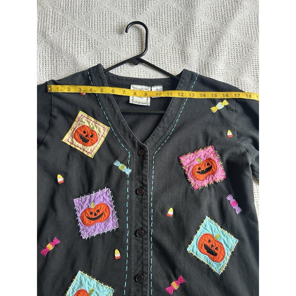 Vintage Michael Simon Lite Halloween Pumpkin Candy Patchwork Cardigan Sweater M - Picture 5 of 8